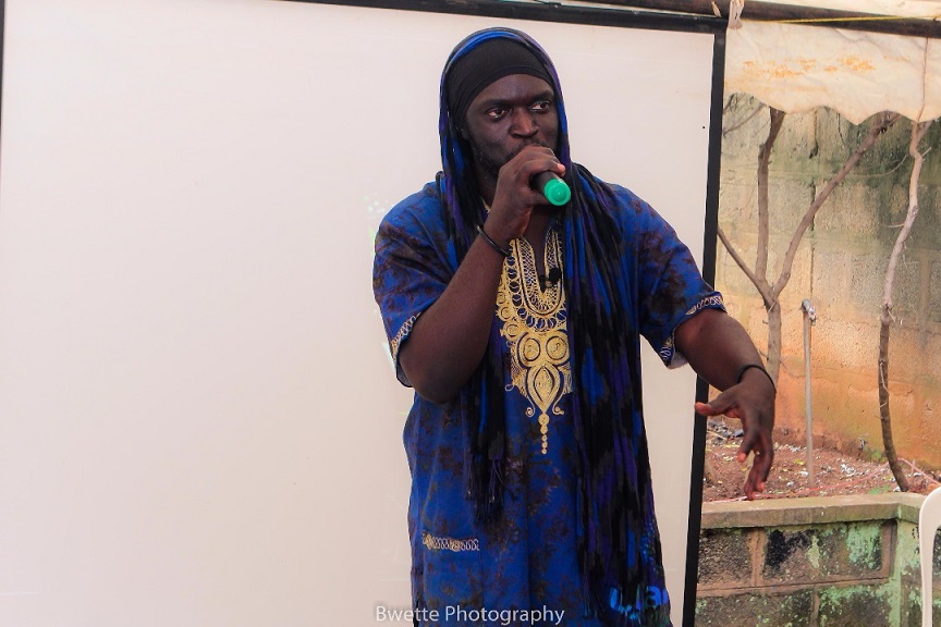 Babaluku speaks to youth at the Kafeero Foundation in Makindye about the virtues of conscious Hip Hop culture