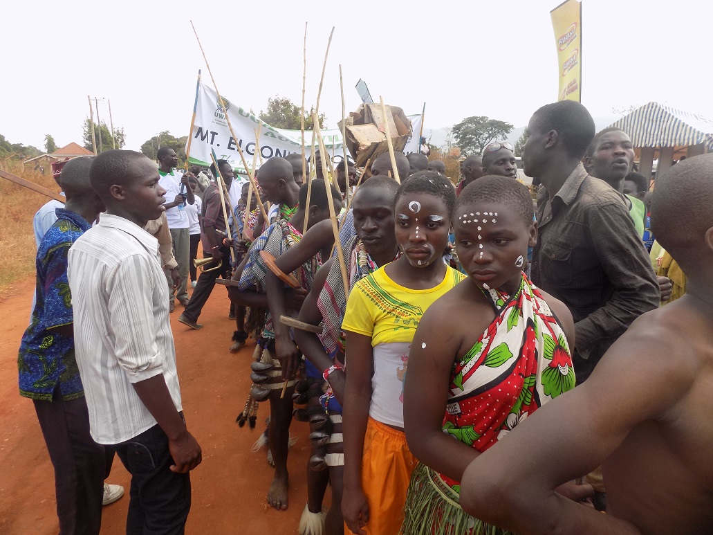 Namutosi in yellow blouse with her collegues getting set for the parade