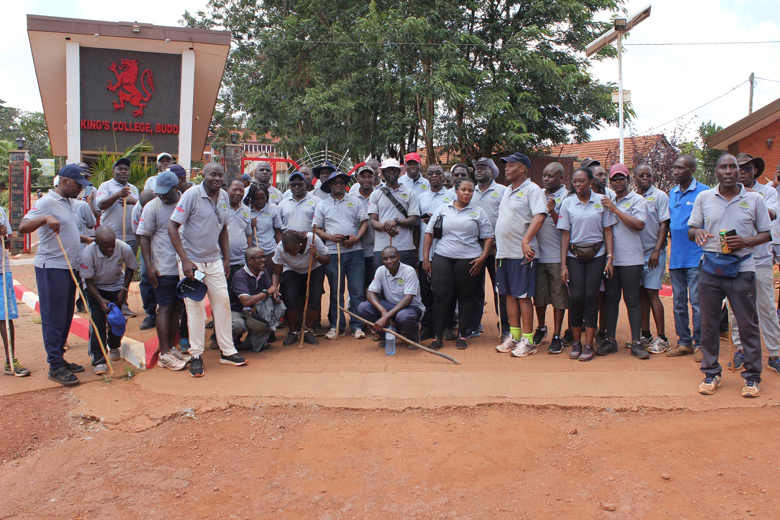 The trekkers outside the Kings College Buddo gate